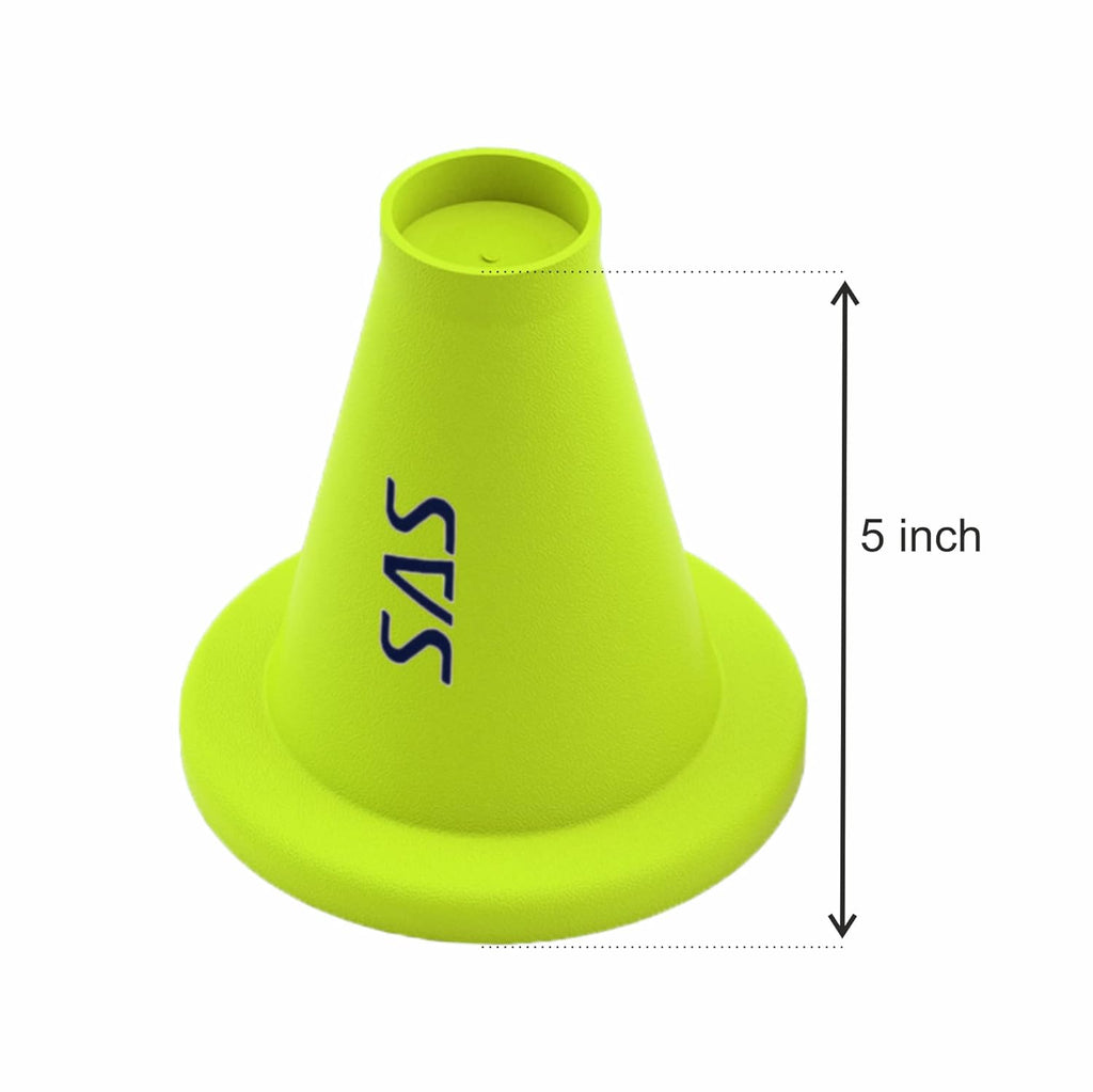 SAS SPORTS Cricket Batting Tee - Durable TPR Material | Cricket Cones for Exercise | Cricket Equipment Tee for Batting, Cricket Practice | Cricket Cones for Practice (Yellow, Pack of 6)