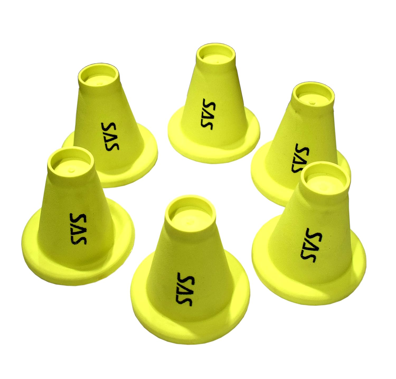 SAS SPORTS Cricket Batting Tee - Durable TPR Material | Cricket Cones for Exercise | Cricket Equipment Tee for Batting, Cricket Practice | Cricket Cones for Practice (Yellow, Pack of 6)