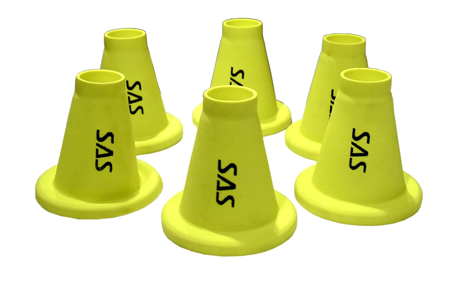 SAS SPORTS Cricket Batting Tee - Durable TPR Material | Cricket Cones for Exercise | Cricket Equipment Tee for Batting, Cricket Practice | Cricket Cones for Practice (Yellow, Pack of 6)