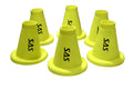 SAS SPORTS Cricket Batting Tee - Durable TPR Material | Cricket Cones for Exercise | Cricket Equipment Tee for Batting, Cricket Practice | Cricket Cones for Practice (Yellow, Pack of 6)