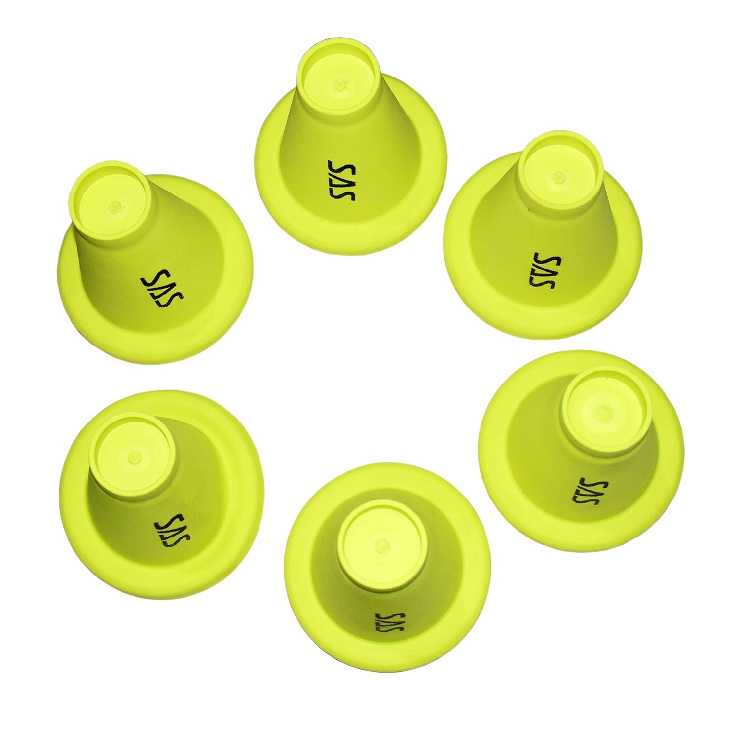 SAS SPORTS Cricket Batting Tee - Durable TPR Material | Cricket Cones for Exercise | Cricket Equipment Tee for Batting, Cricket Practice | Cricket Cones for Practice (Yellow, Pack of 6)